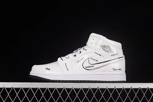 All Categories Air Jordan Jordan Series Basketball Shoes Air Jordan 1 Mid Air Jordan 1 Mid GS "Schematic" AJ1 Joe 1 White Graffiti Zhongbang Basketball Shoes DQ1864-100